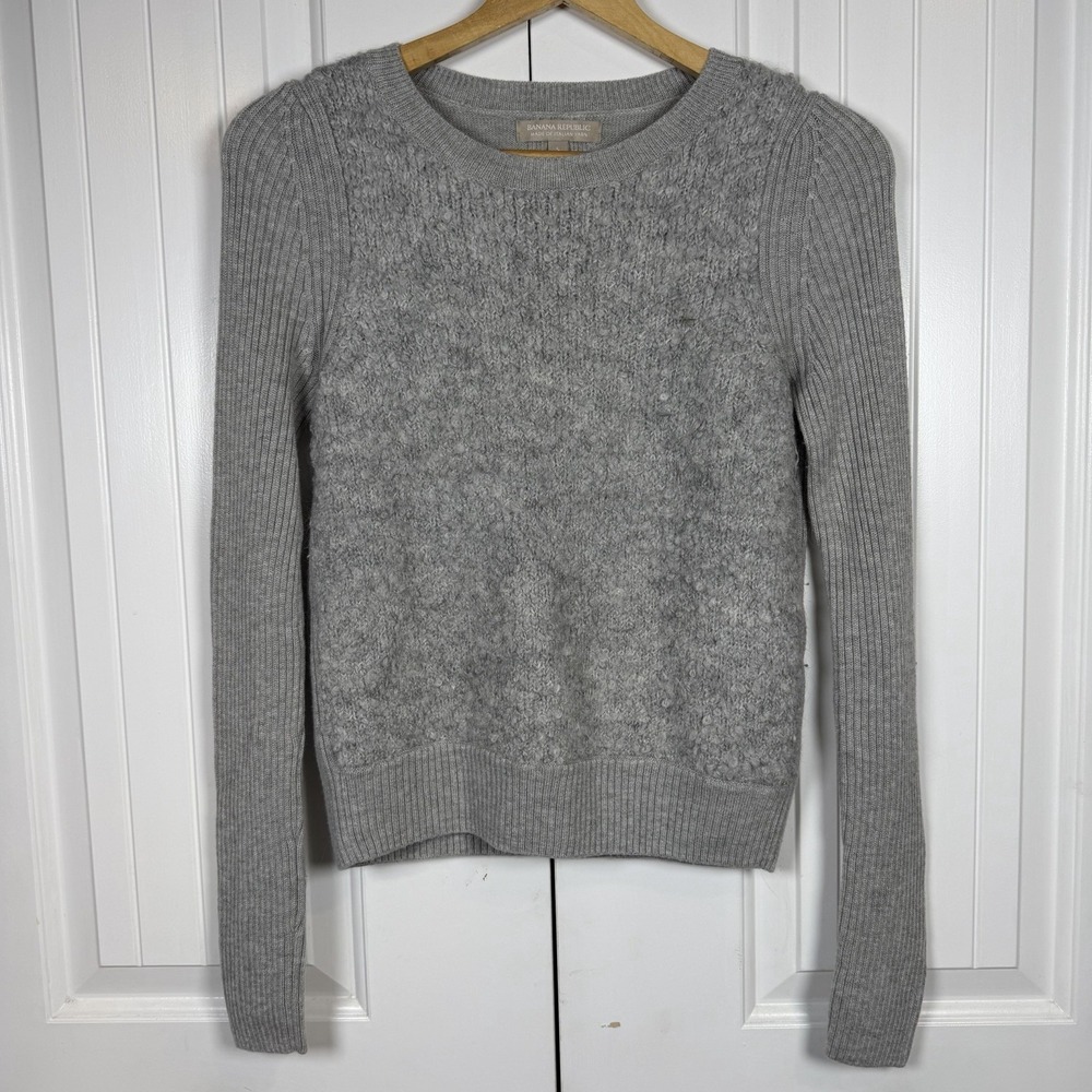 Banana Republic Long Sleeve Sweater Womens Gray Italian Yarn Merino Wool Small